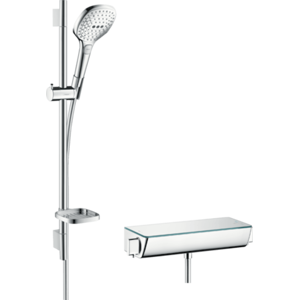 Sprchový systém Hansgrohe Raindance Select E na stěnu s termostatickou batériou biela/chróm 27038400