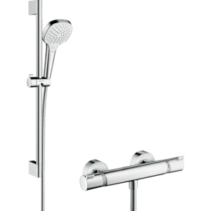 Sprchový systém Hansgrohe Raindance Select E na stěnu s termostatickou batériou biela/chróm 27081400